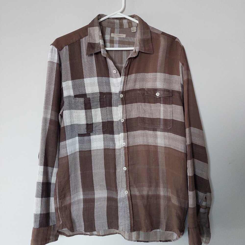 Burberry Brit Men's M Brown Nova Check Long-sleeve Button-down Shirt Cotton